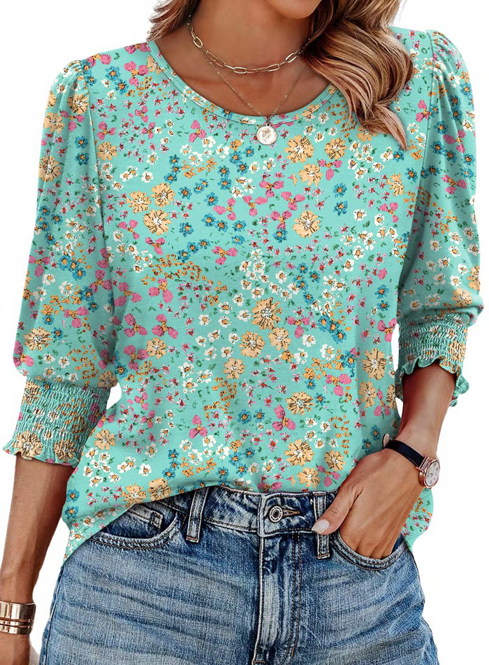 Ava - Printed Charm Top Flowers on lake
