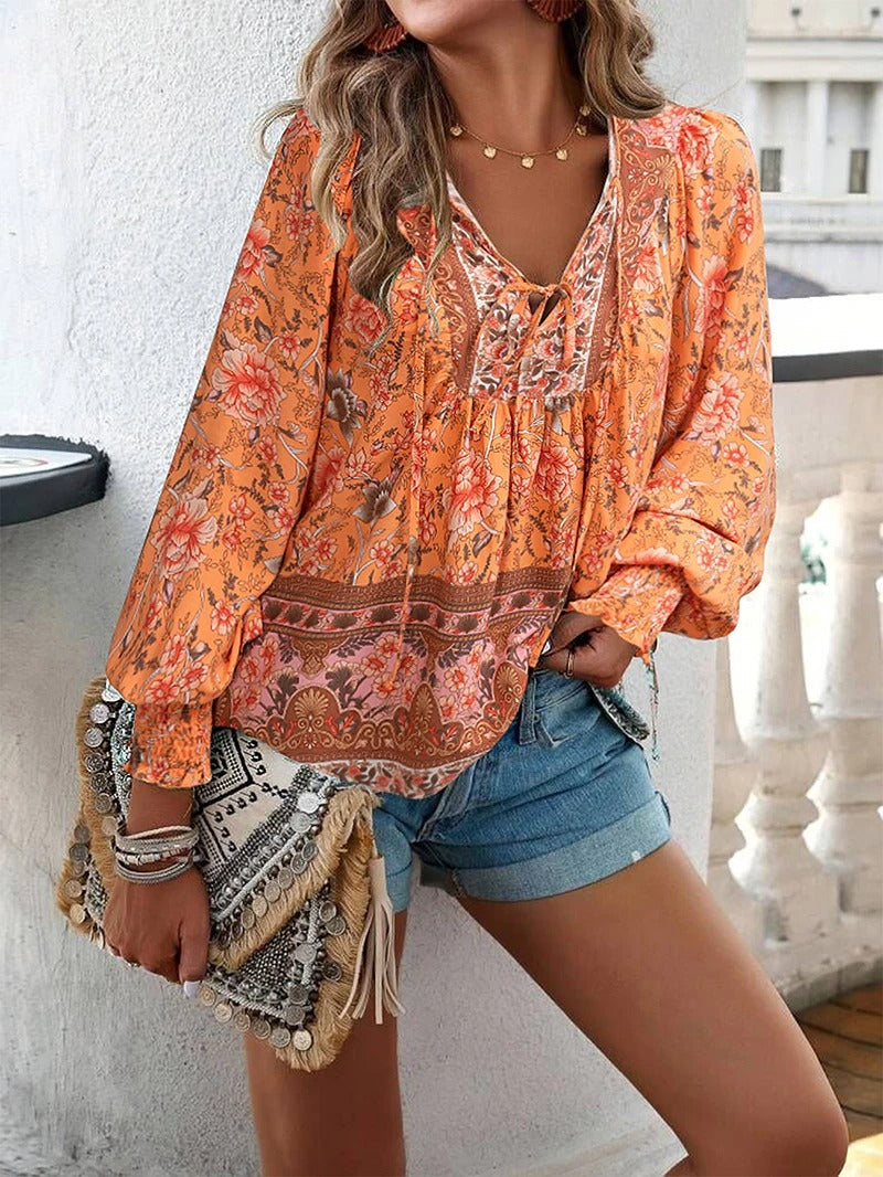 Grace - Summer Floral Top  Orange