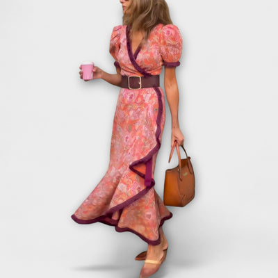 Elegant Pink Maxi Dress with Short Sleeves