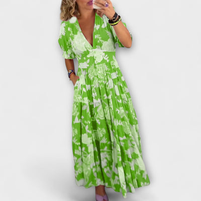 Catrisa - Floral Print V-neck Pocket Dress