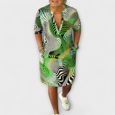 Liora - Colourful Dress with V-Neck and Elegant Draping