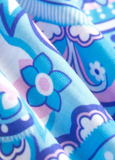 Roia Light Blue Eyelet Tribal Print A Line Sleeveless Dress