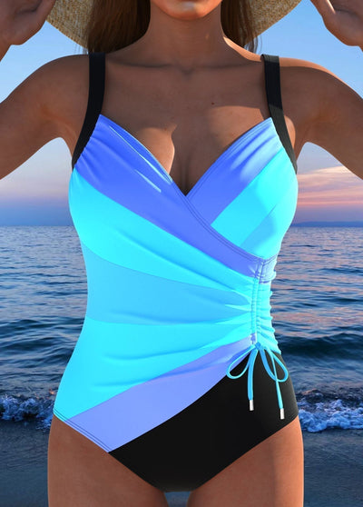 Luxurious Surplice Swimsuit with Colorful Print