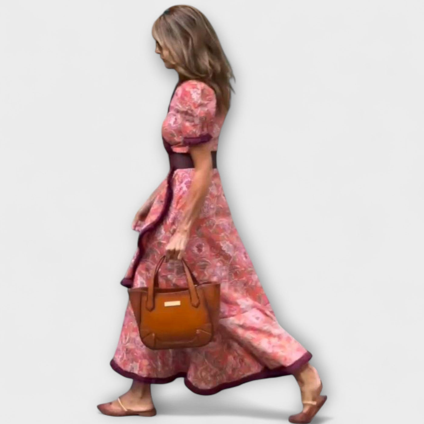 Elegant Pink Maxi Dress with Short Sleeves