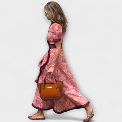 Elegant Pink Maxi Dress with Short Sleeves