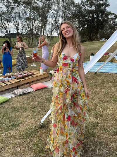 Indigo - Ruffled Floral Dress