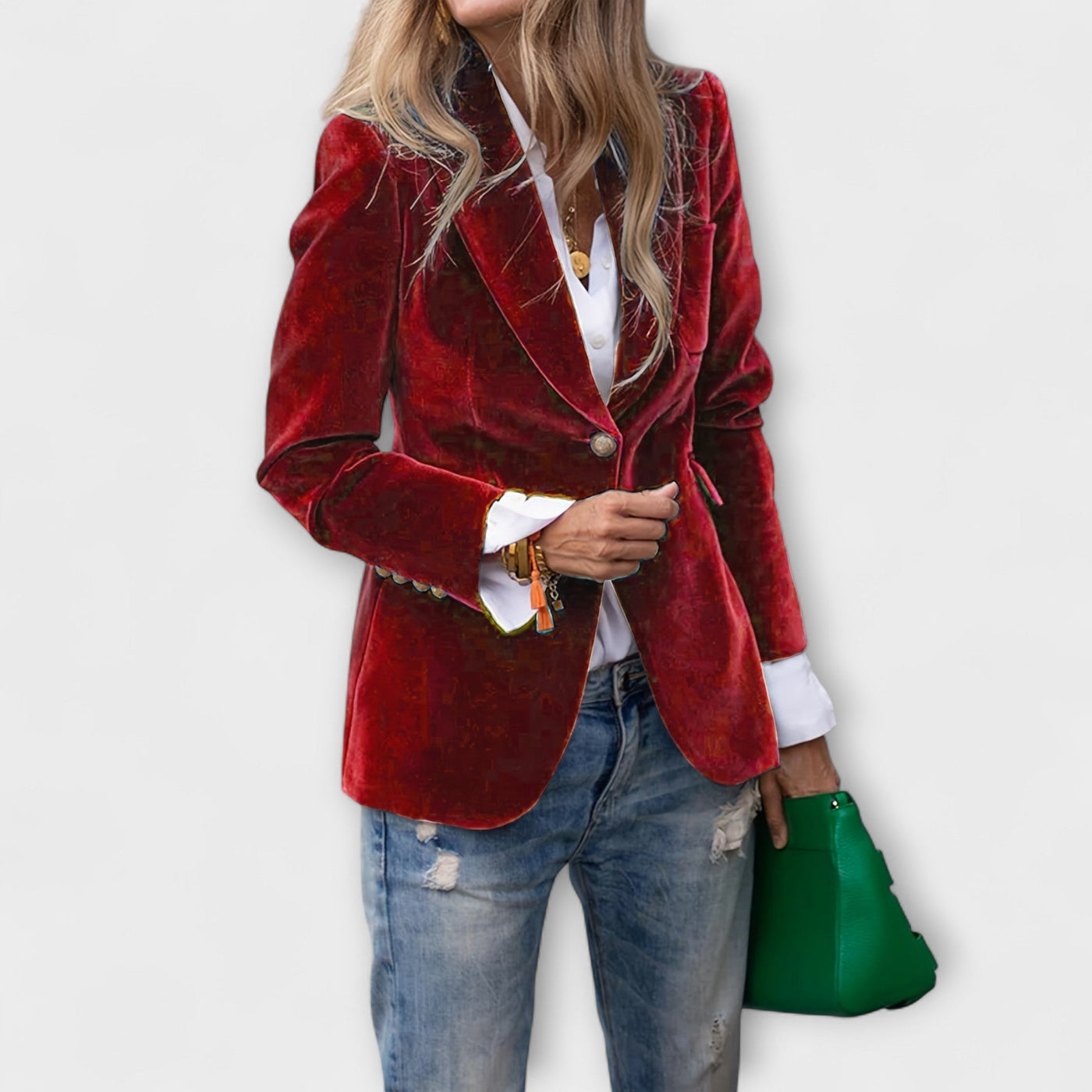 Addison - Velvet Blazer with Gold Button Accents