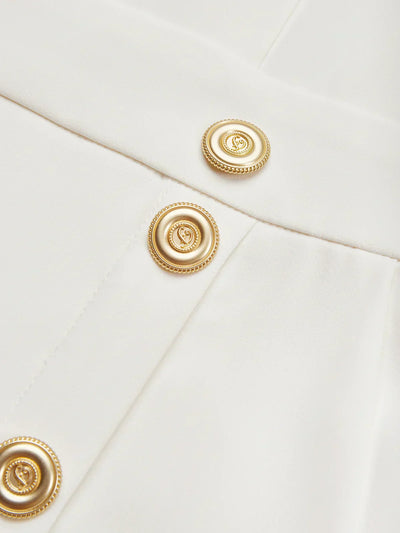 Marlene | Solid Midi Dress with Button Slit and Round Neckline