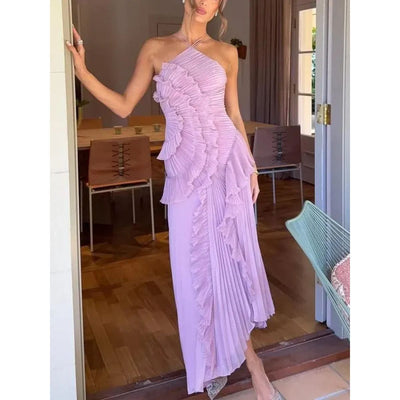 OLAYA - LONG DRESS WITH RUFFLES