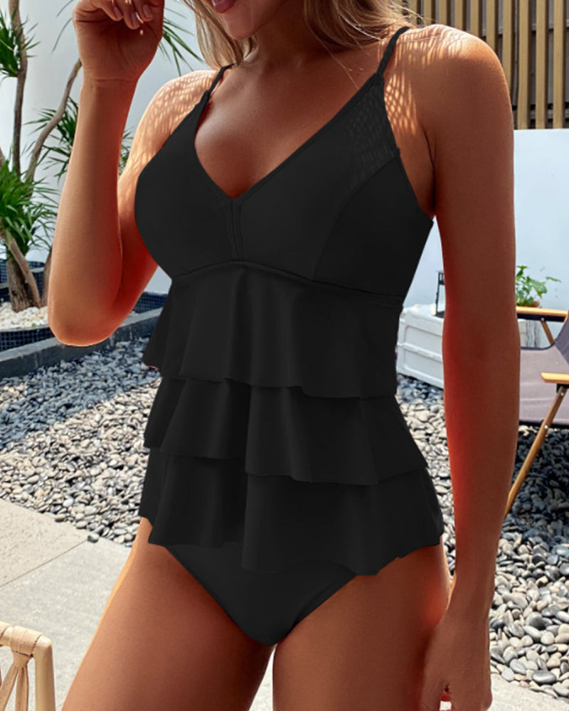 Lia - Solid Swimsuit with Stylish Ruffles