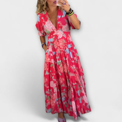Catrisa - Floral Print V-neck Pocket Dress