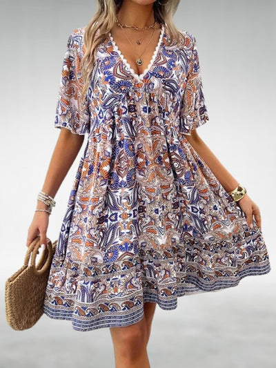 Saylor - Bohemian Paisley Print V Neck Summer Dress