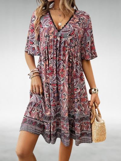 Saylor - Bohemian Paisley Print V Neck Summer Dress