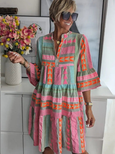 Ava - Chic V-Neck Cotton Hemp Summer Dress