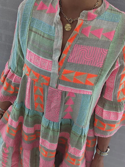 Ava - Chic V-Neck Cotton Hemp Summer Dress