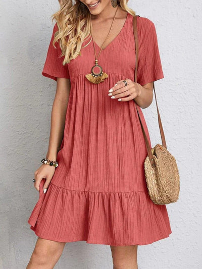 Audrey - Trendy Boho Ruffle Hem Mini Dress
