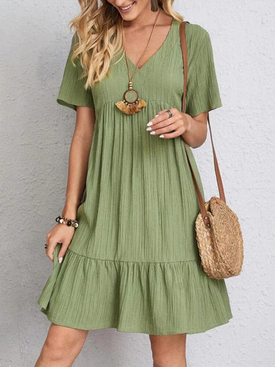 Audrey - Trendy Boho Ruffle Hem Mini Dress