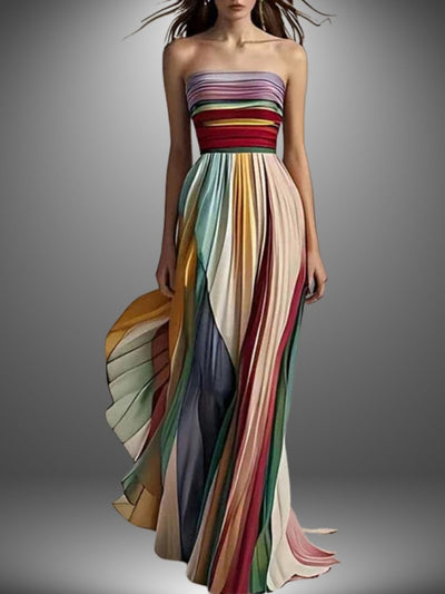 Chloe - Colorful Stripes Tube Top Maxi Dress