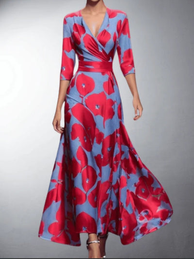 Zoe - Classic Floral V-Neck Maxi Dress