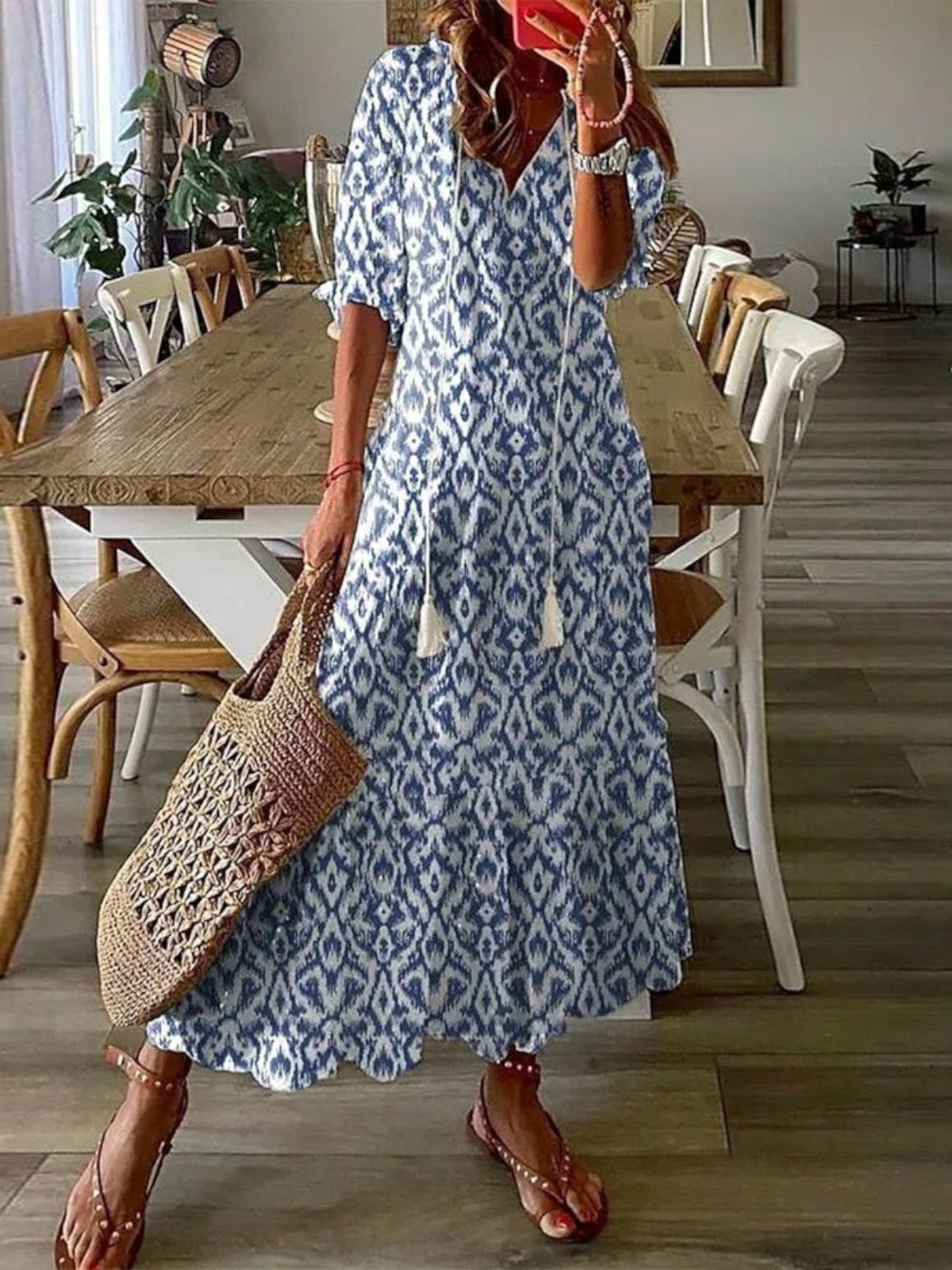 Sophia - Boho Vintage V-Neck Summer Dress