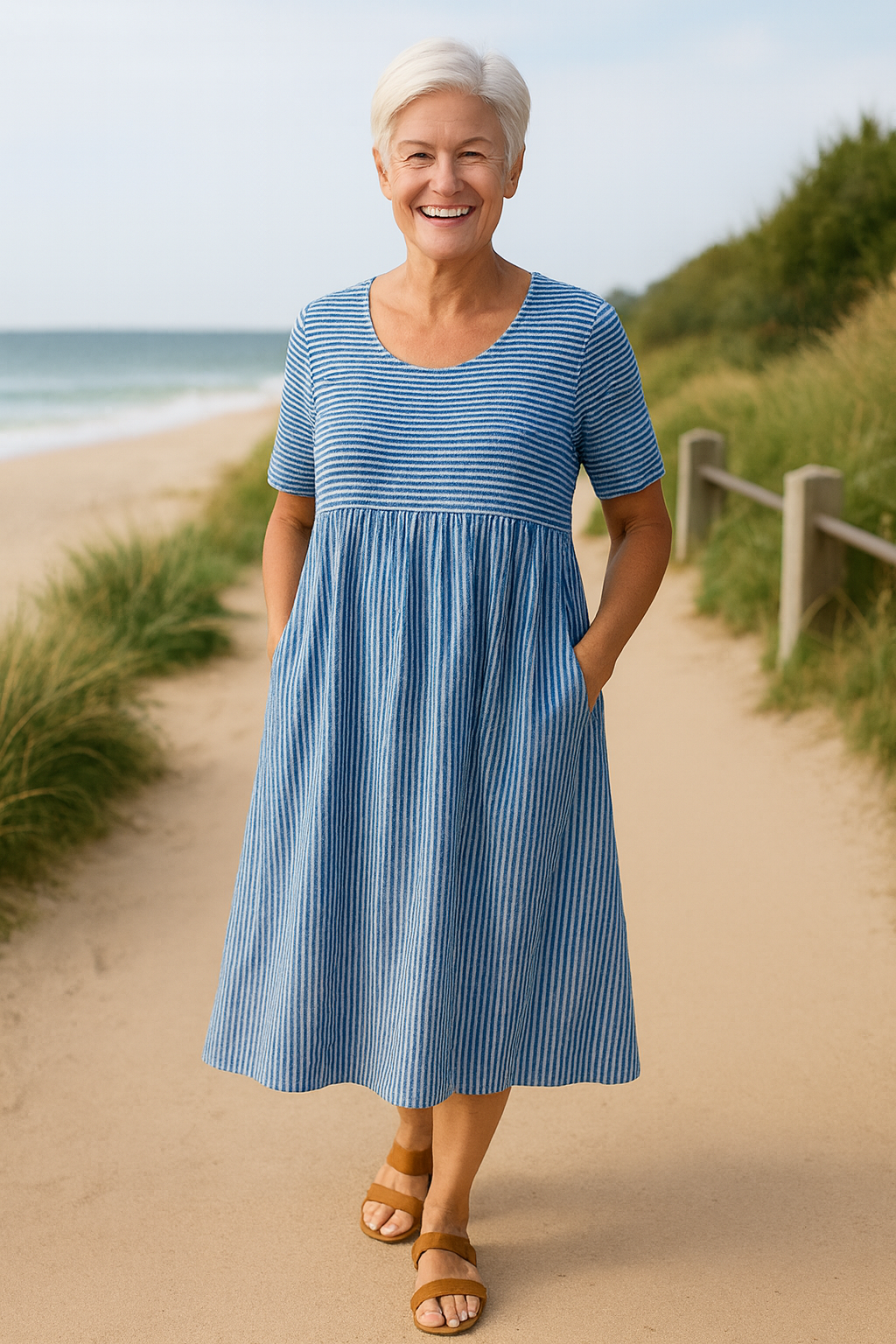 Louise | Striped Midi Dress – Effortless Comfort, Everyday Confidence