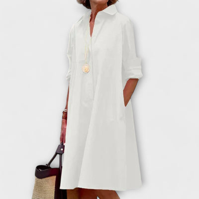 Modern Shirt Dress with Collar and Three-Quarter Sleeves