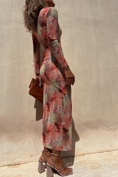 Nayla | Midi Dress with Long Sleeves and Tie-Dye Tulle