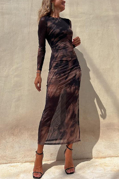 Nayla | Midi Dress with Long Sleeves and Tie-Dye Tulle