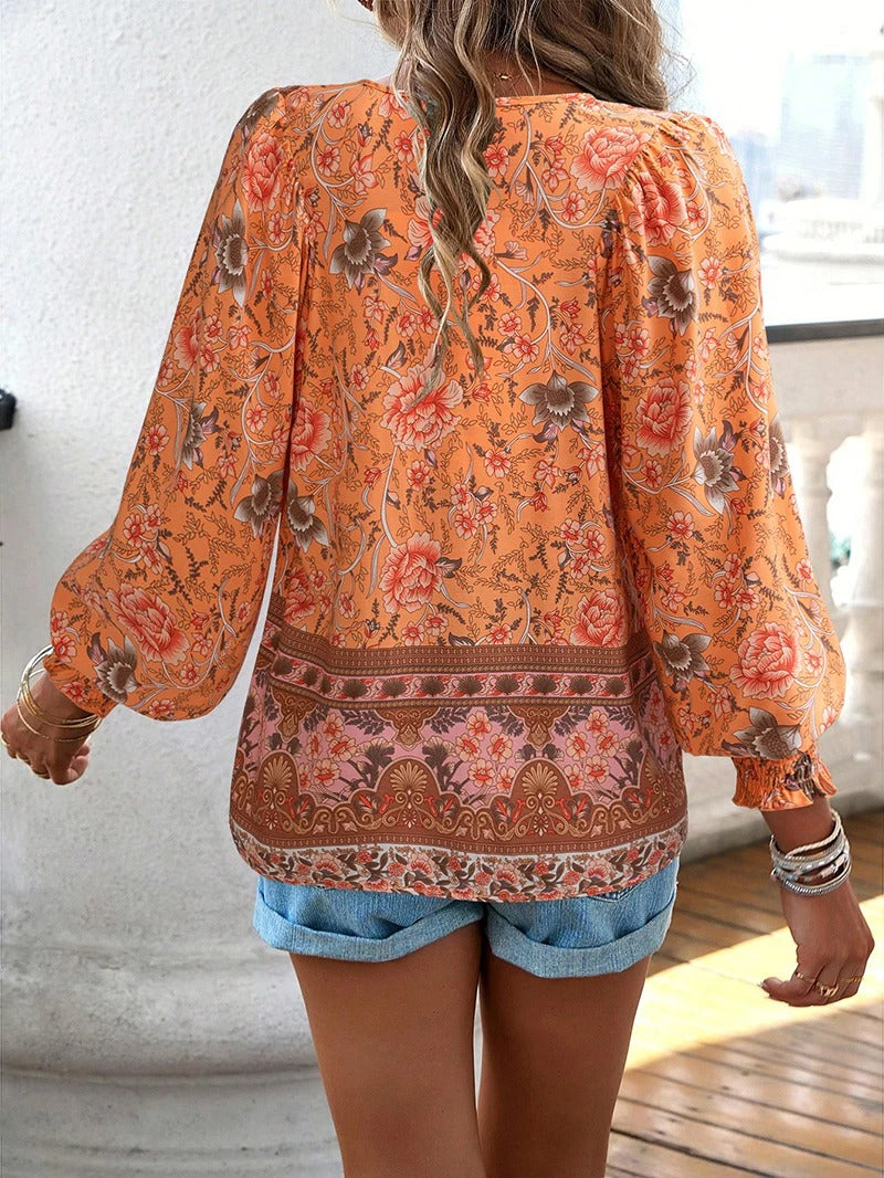 Grace - Summer Floral Top  Orange