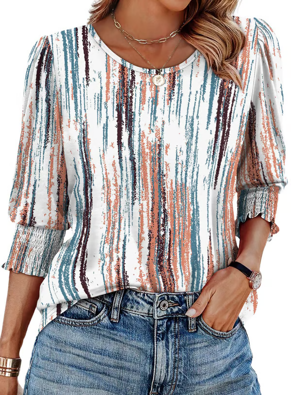 Ella - Printed Charm Top Vertical Colour stripes