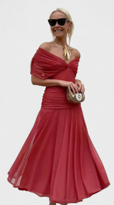 Christi | Off-Shoulder V-Neck Printed Dress