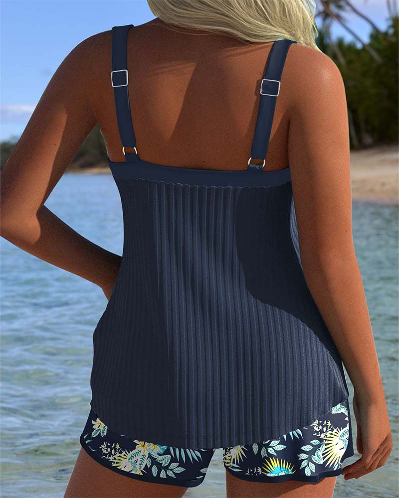Amahle® | Striped Tankini with Two-Piece Beach Shorts