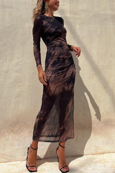 Nayla | Midi Dress with Long Sleeves and Tie-Dye Tulle