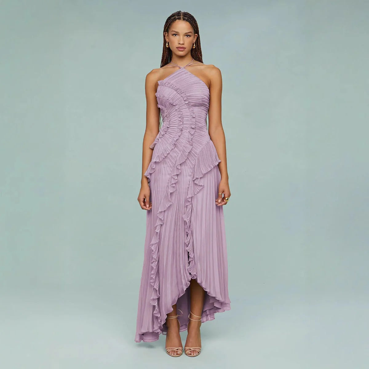 OLAYA - LONG DRESS WITH RUFFLES