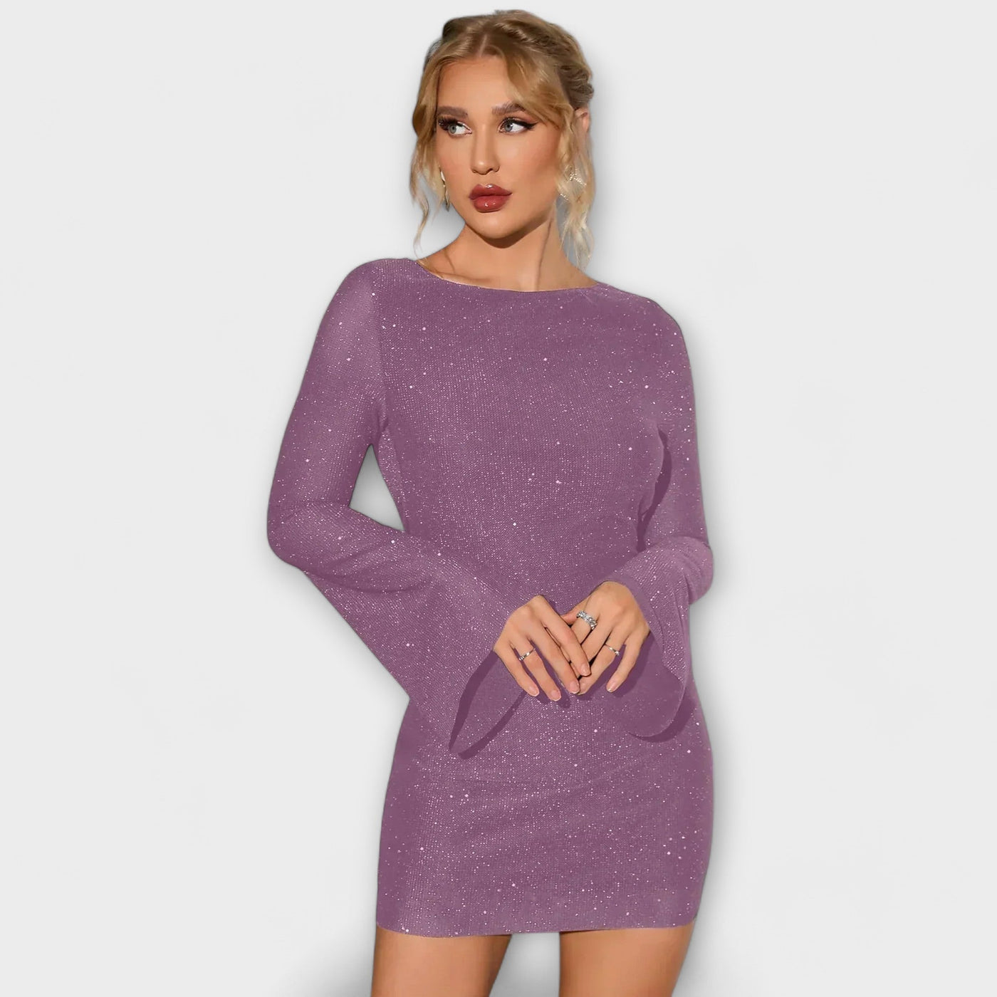 Backless Sequin Dress with Long Sleeves