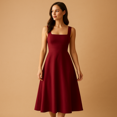 Claire | Women's Midi Dress with Square Neckline