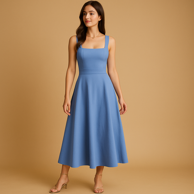 Claire | Women's Midi Dress with Square Neckline